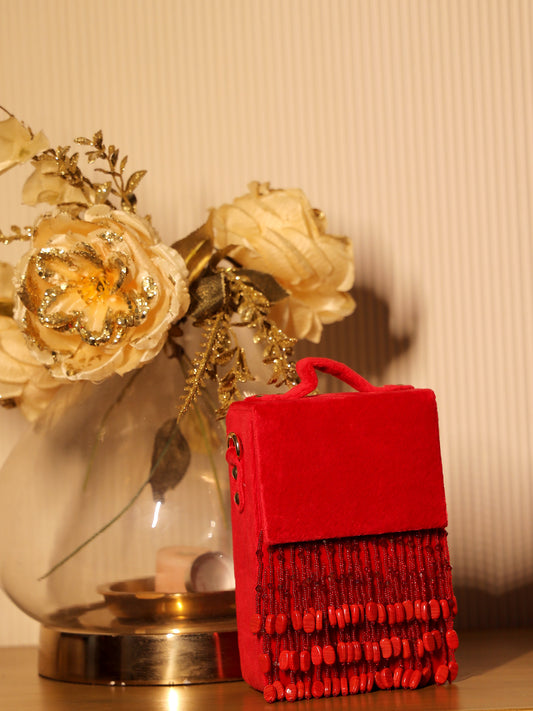 Jasmeet Maroon Clutch Bag With Maroon Beads