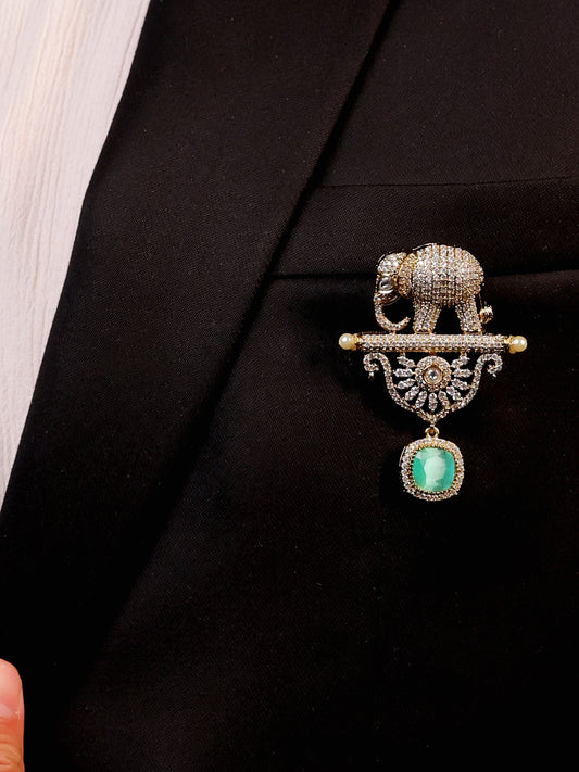 Rajavar Mint Green Elephant Brooch