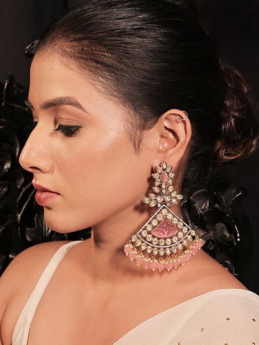 Dipti Diamond Work Rhodium Plated Victorian Earring With Pink Stones