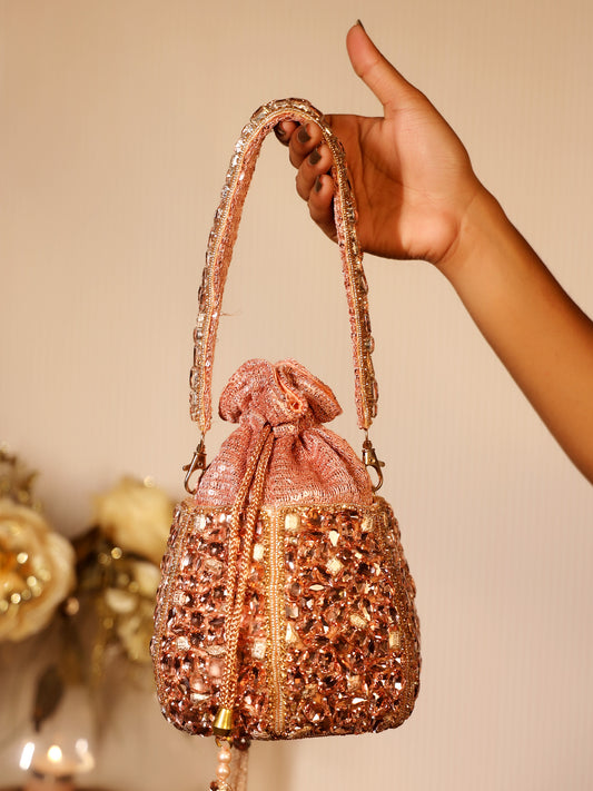 Ambre Rose Gold Diamond Work Potli Bag