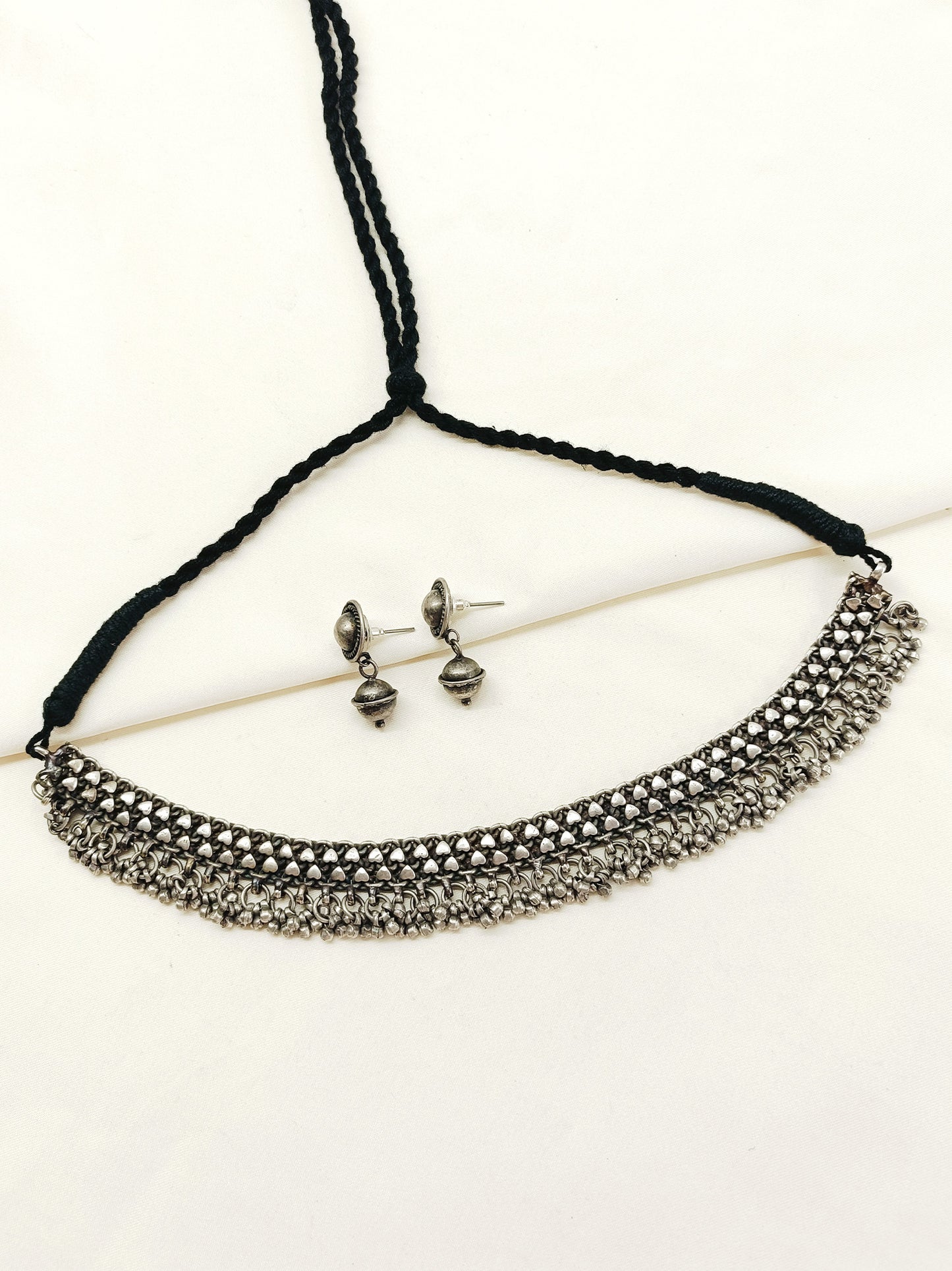 Venu Plain Oxidized Necklace Set