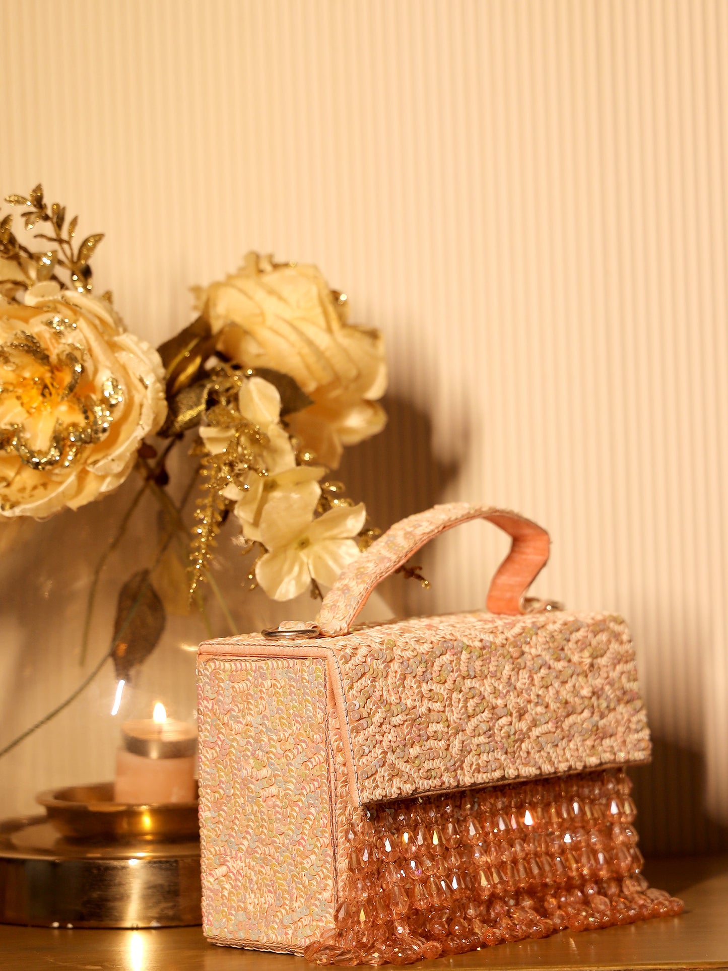 Fatima Copper Sequence Box Style Clutch