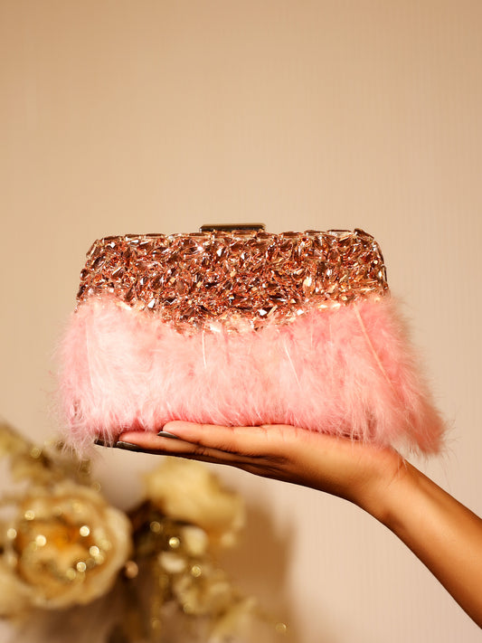 Camilla Rose Gold Feather Evening Clutch