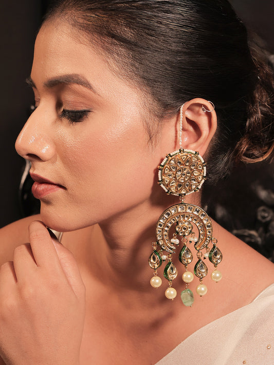Eva Mint Green Long Kundan Earrings