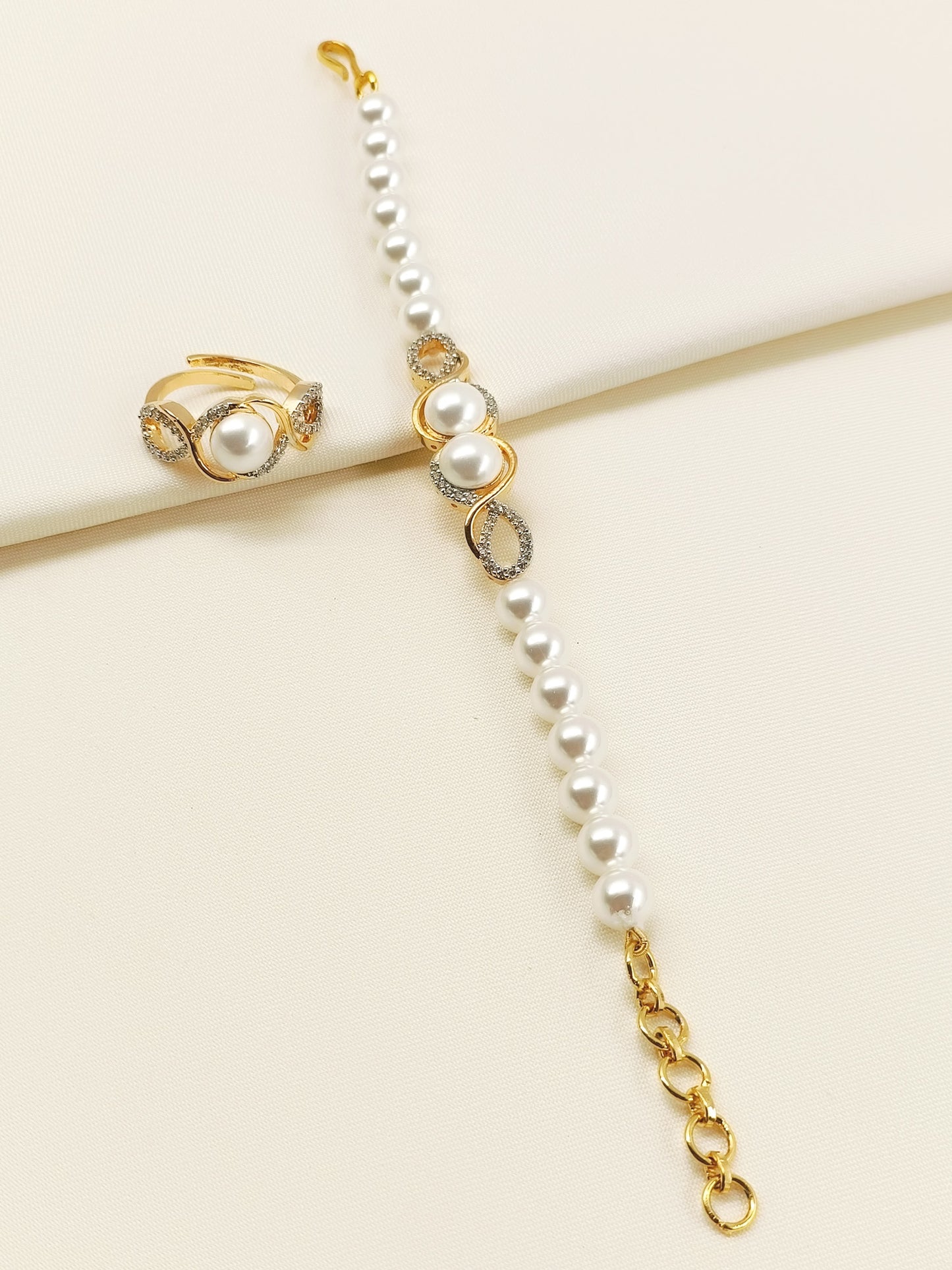 Rashmi White Pearl American Diamond Combo Set