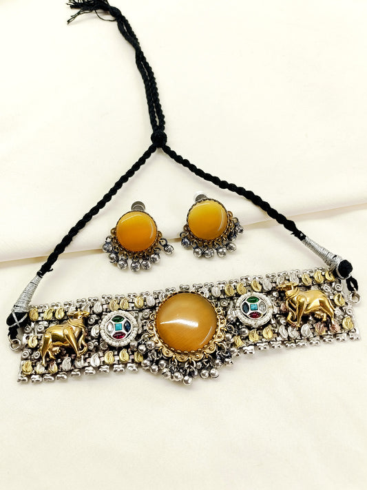 Richa Multi Colour Oxidized Choker Set