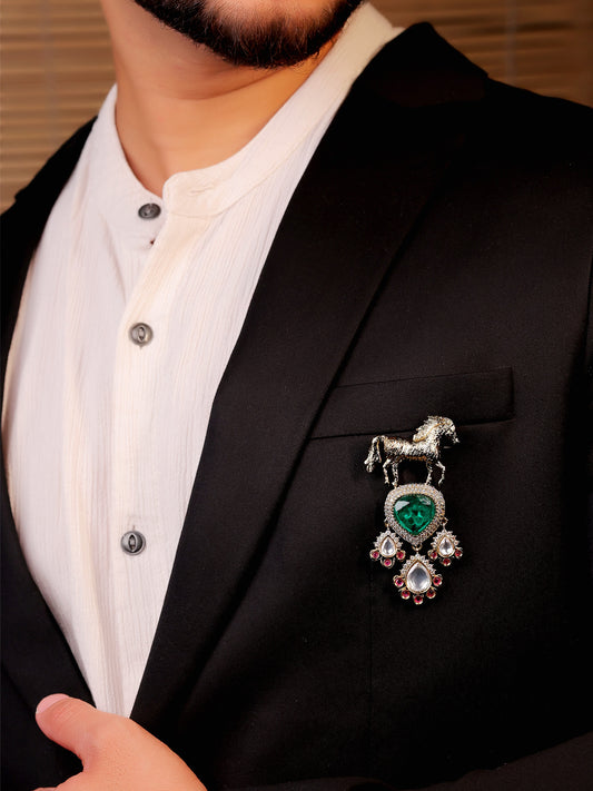 Bulan Green Horse Brooch