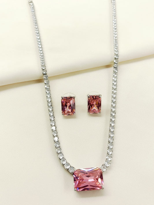 Ainsley Pink American Diamond Necklace Set