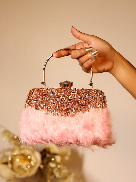 Jenisha Pink Feather Evening Clutch