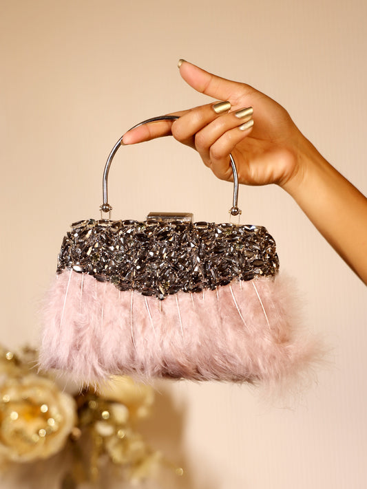 Ellie Purple Feather Evening Clutch