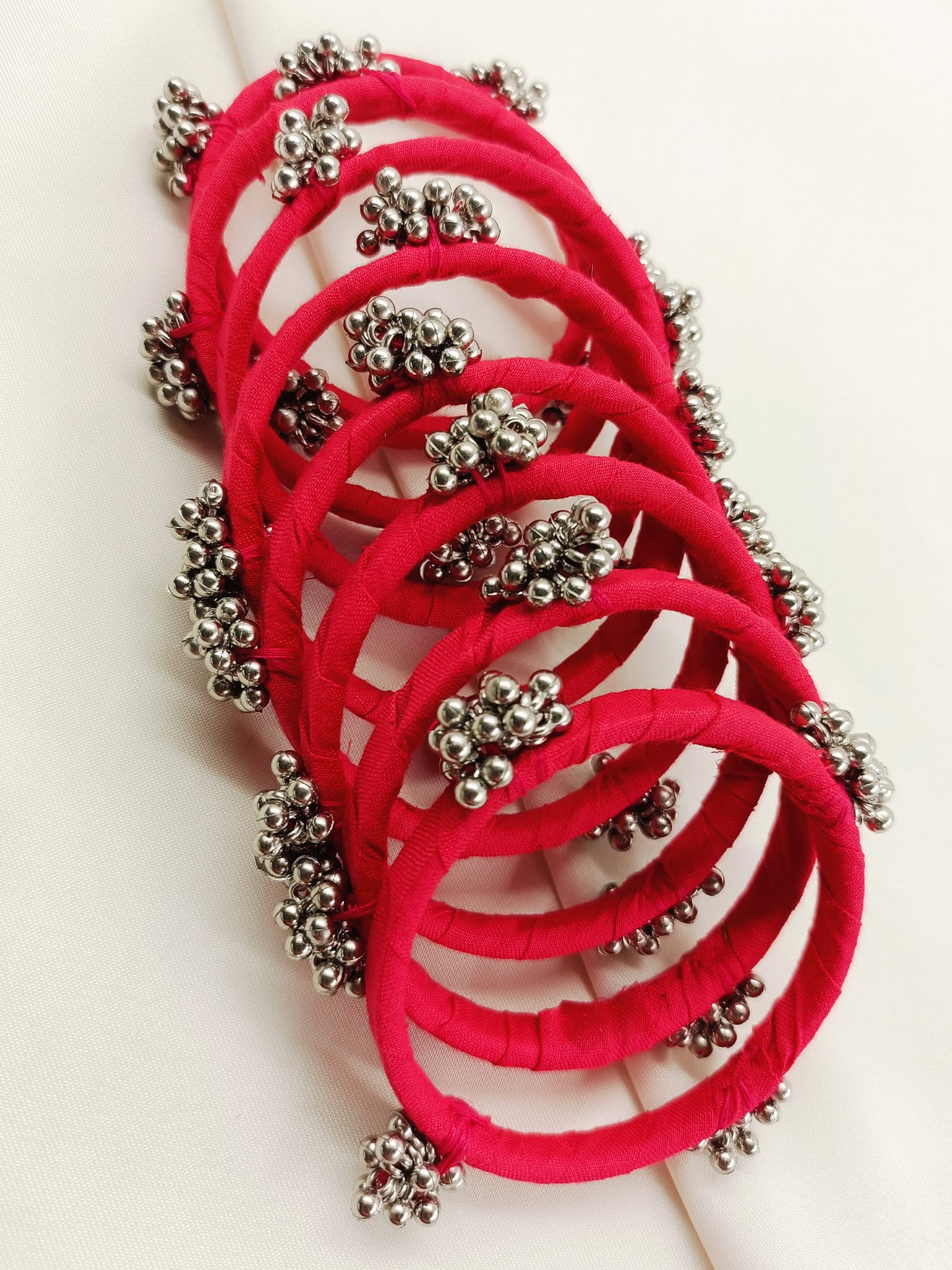 Sadiya Rani Pink Heavy Ghungroo Cloth Bangles | Designer Fabric Churi Set of 8 |