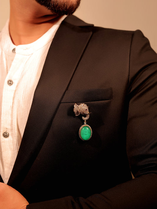 Ekansh Mint Green Elephant Brooch