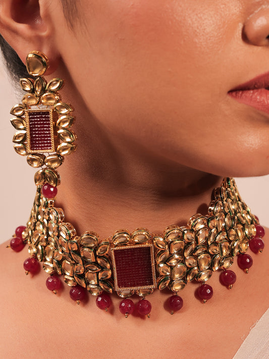 Steffhy Maroon Kundan Choker Set