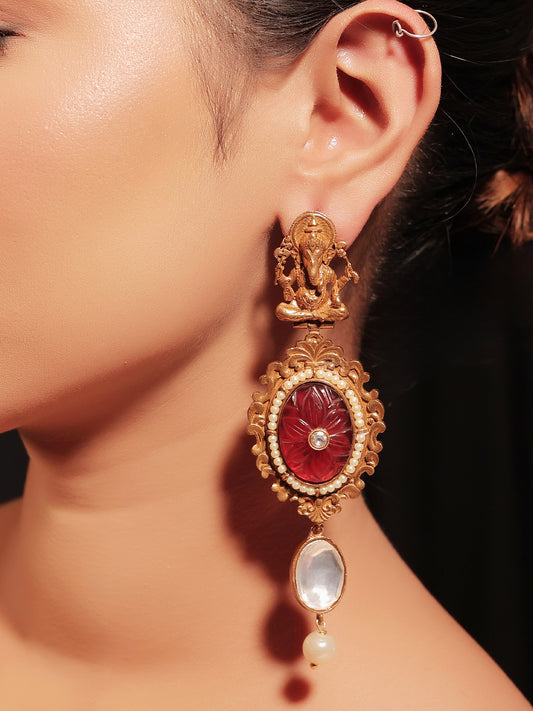 Eve Maroon Ganesh Ji Boutique Earrings