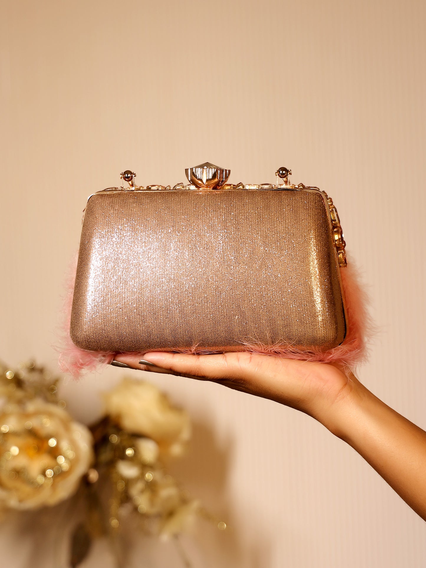 Jenisha Pink Feather Evening Clutch