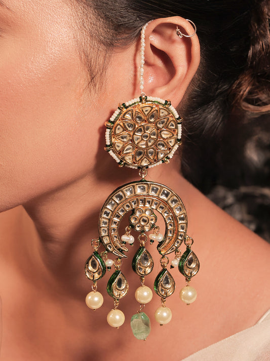 Eva Mint Green Long Kundan Earrings