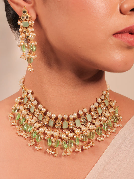 Charbagh Light Green Kundan Necklace Set