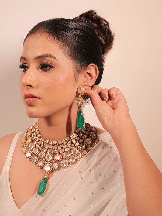Nobita Emerald Kundan Polki Necklace Set