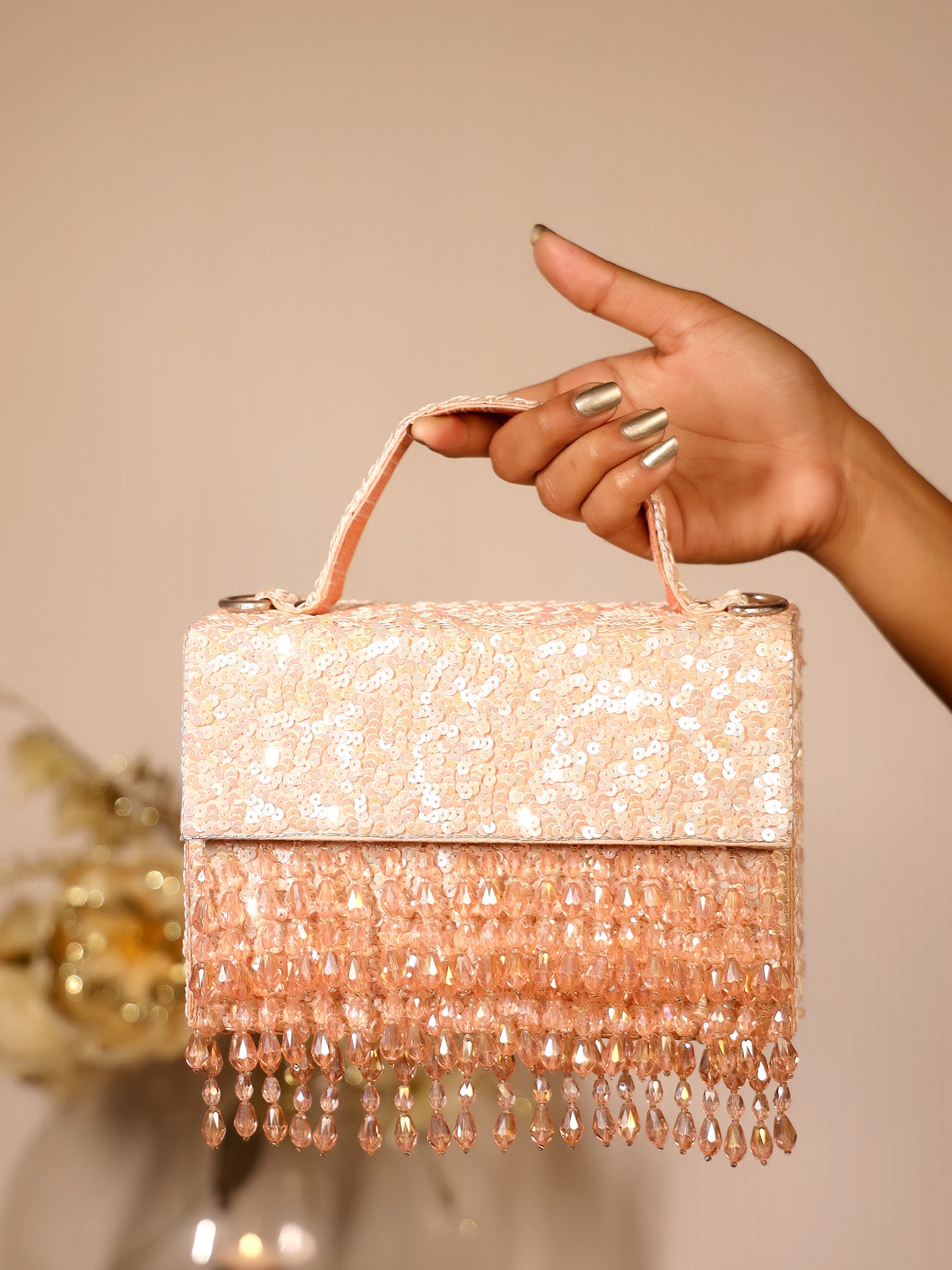 Fatima Copper Sequence Box Style Clutch