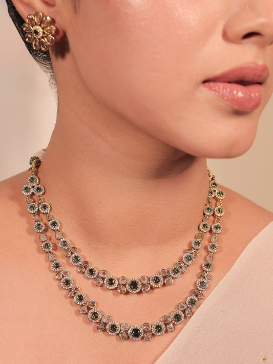 Yuka Green Double layered Polki Necklace Set