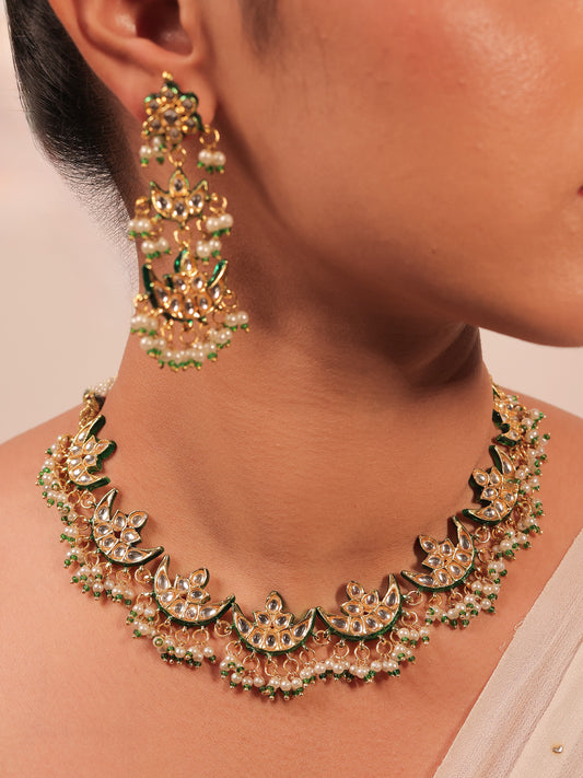 Sayani Green Kundan Necklace Set