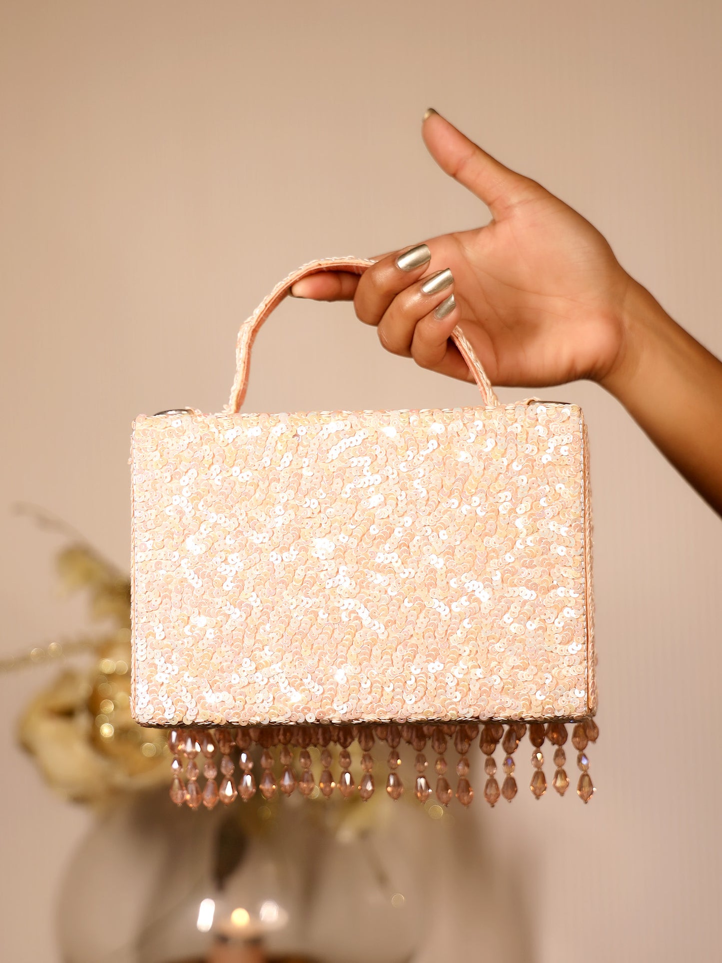 Fatima Copper Sequence Box Style Clutch