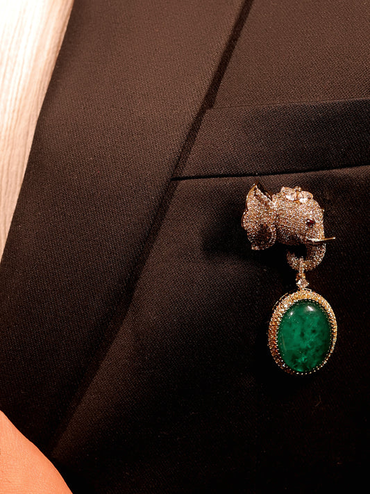Krishnkumar Green Elephant Brooch