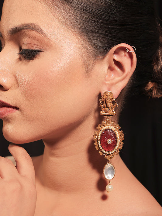 Eve Maroon Ganesh Ji Boutique Earrings