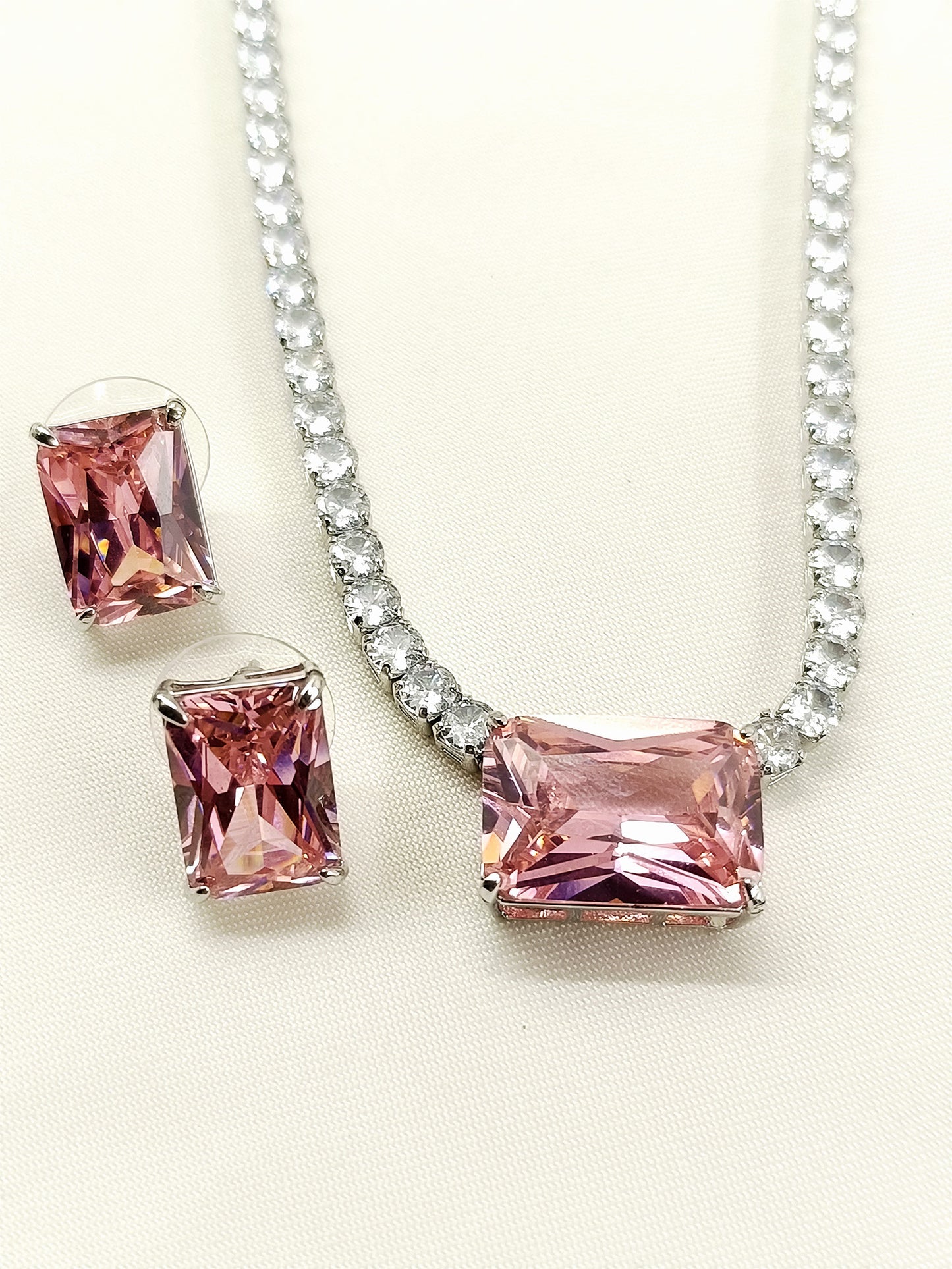 Ainsley Pink American Diamond Necklace Set