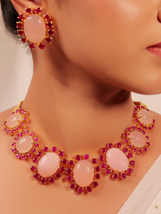 Edana Ruby & Baby Pink Natural Stone Necklace Set