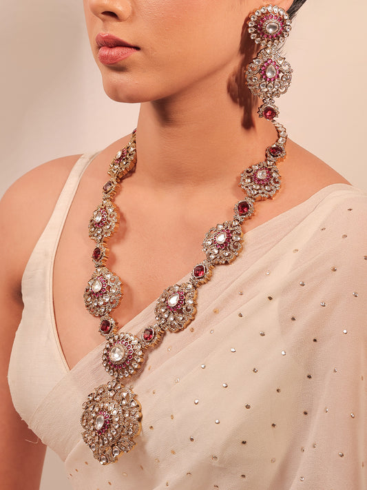 Bishakha Ruby Kundan Polki long Necklace Set
