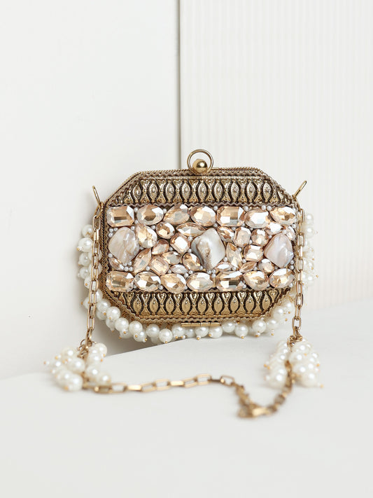 Khwaab Golden Mini Metal Clutch