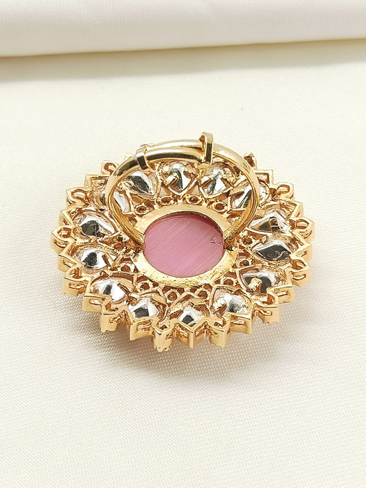 Binita Pink Stone Gold Plated Kundan Ring