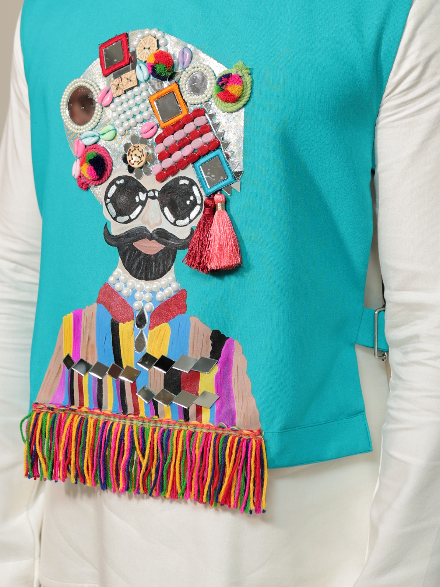 Panshul Garba Turquoise Swag Jacket Set.