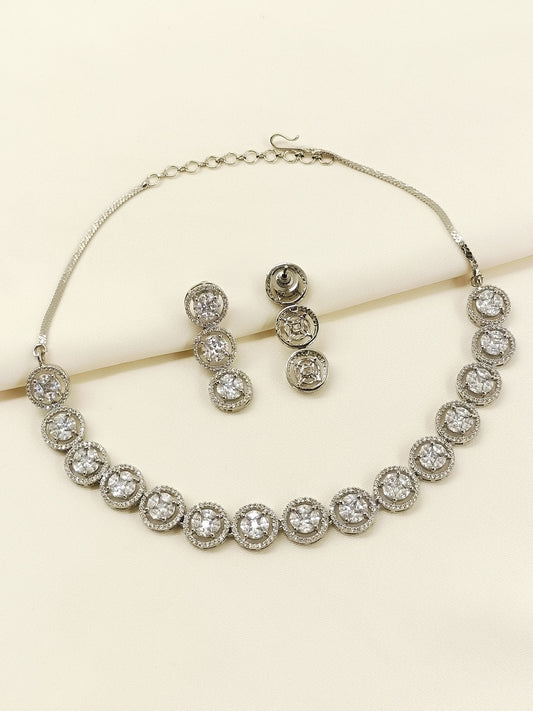 Kaaynaat Diamond Neck Line Silver Plated Necklace Set
