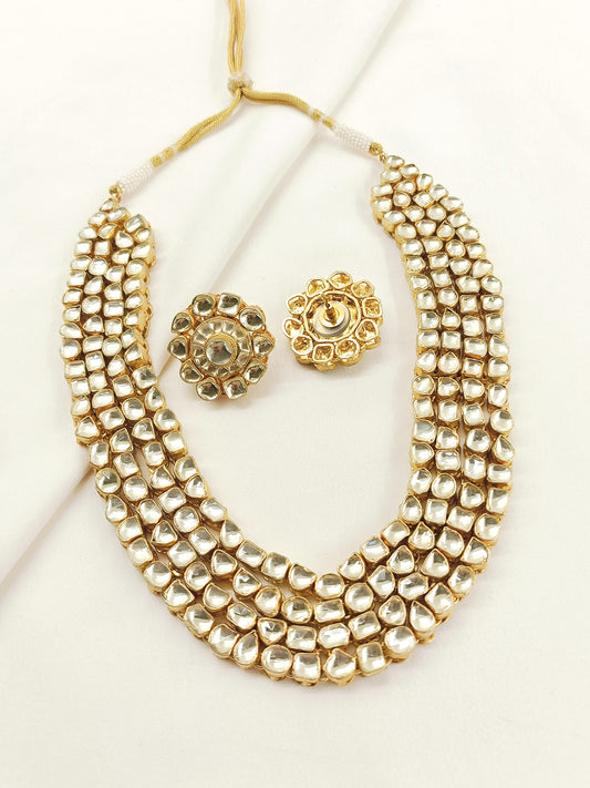 Aamira Golden Coloured Pachi Kundan Long Necklace Set