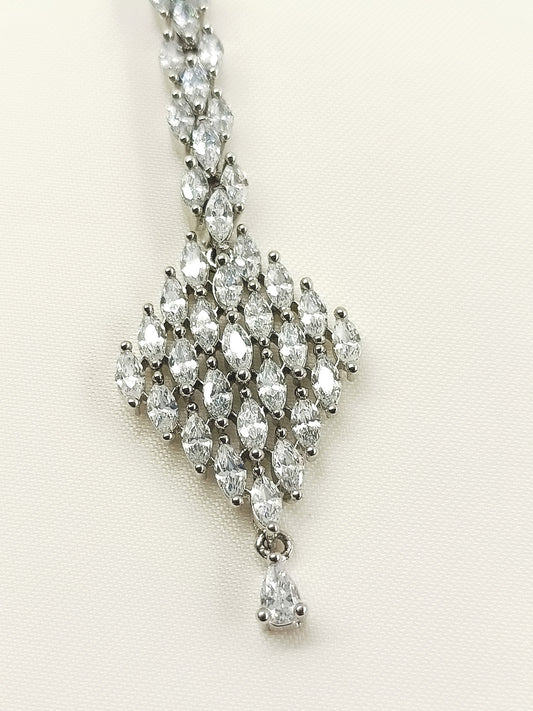 Tanuja American Diamond Silver Plated Beautiful Teeka