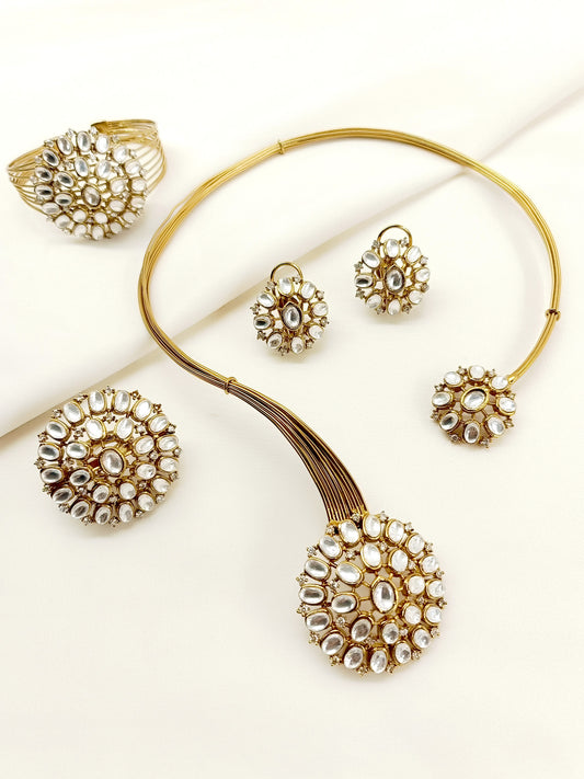 Alvina Kundan Combo Set In White