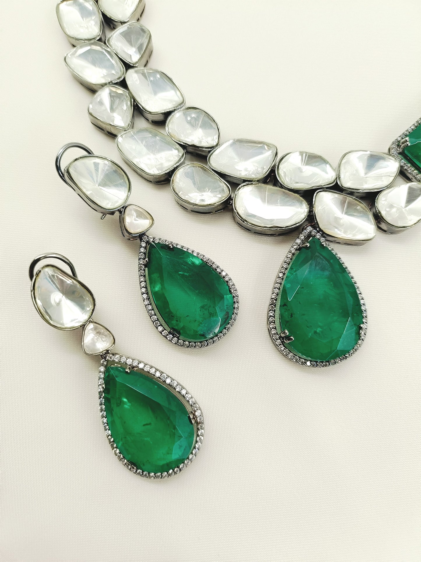 Aziya Double Layered Uncut Diamond Polki Long Set