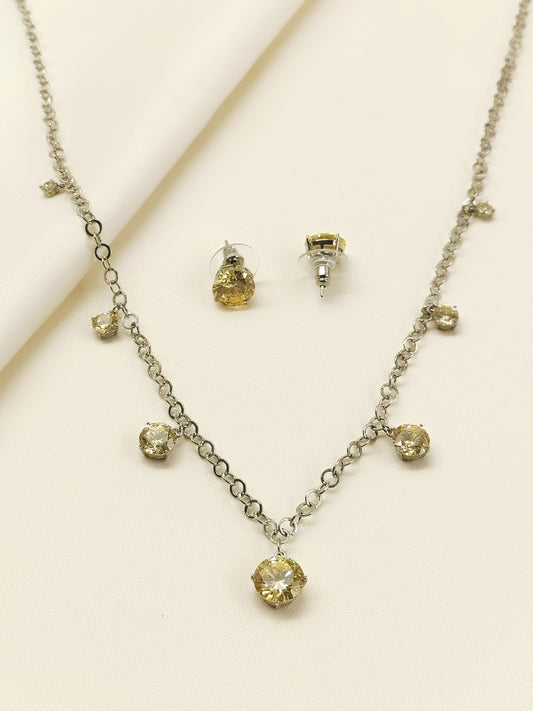 Grace Golden Silver Plated Diamonds Neck Piece With Earrings