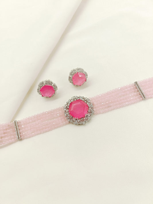 Ravee Baby Pink American Diamond Choker Set