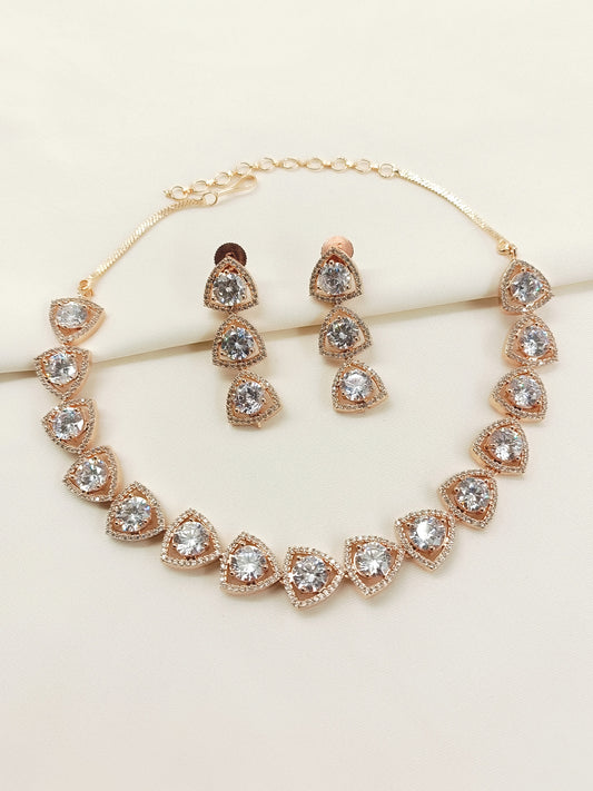 Sufiya Rose Gold Plated Semiprecious White Stone American Diamond Set