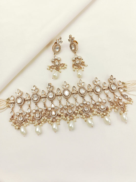 Rubi White Rose Gold Plated Kundan Choker