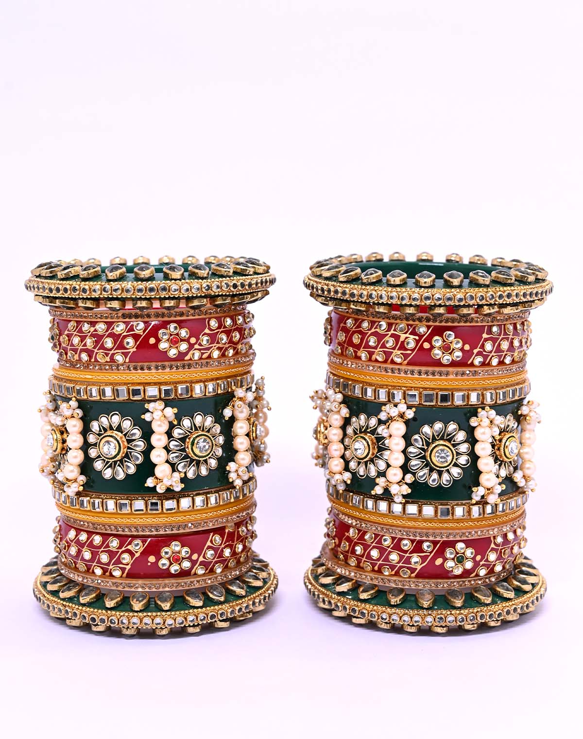 Rajeshwari Maroon & Green Kada With Kundan Work Rajputi Chura
