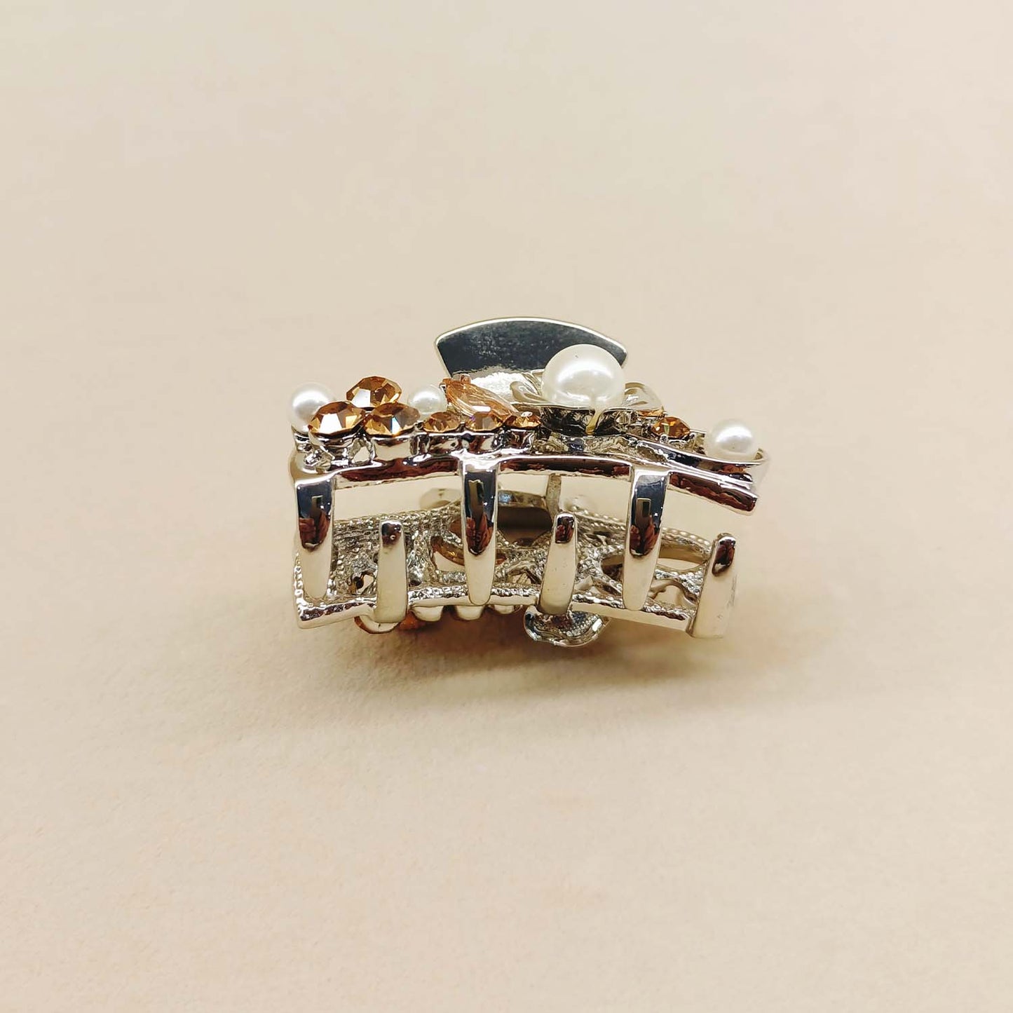 Monalisa Copper Diamond & Pearl Work Silver Plated Clutcher