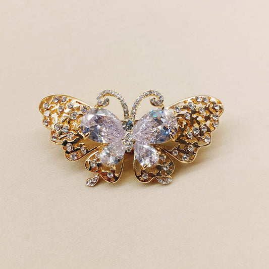 Paridhi White Diamond Stone Gold Plated Butterfly Hair Clip