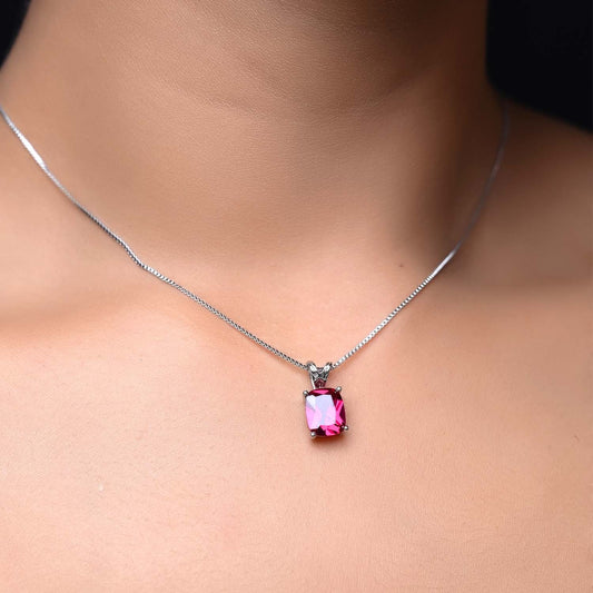 Jayda Ruby Semiprecious Pendant With Silver Chain