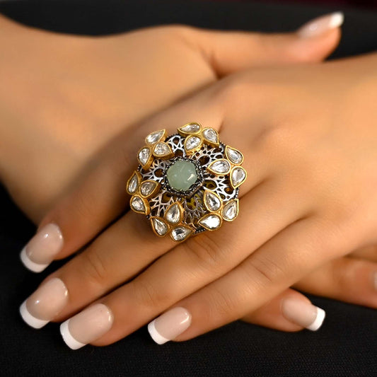 Hasina Mint Green Stone Gold Plated Boutique Ring