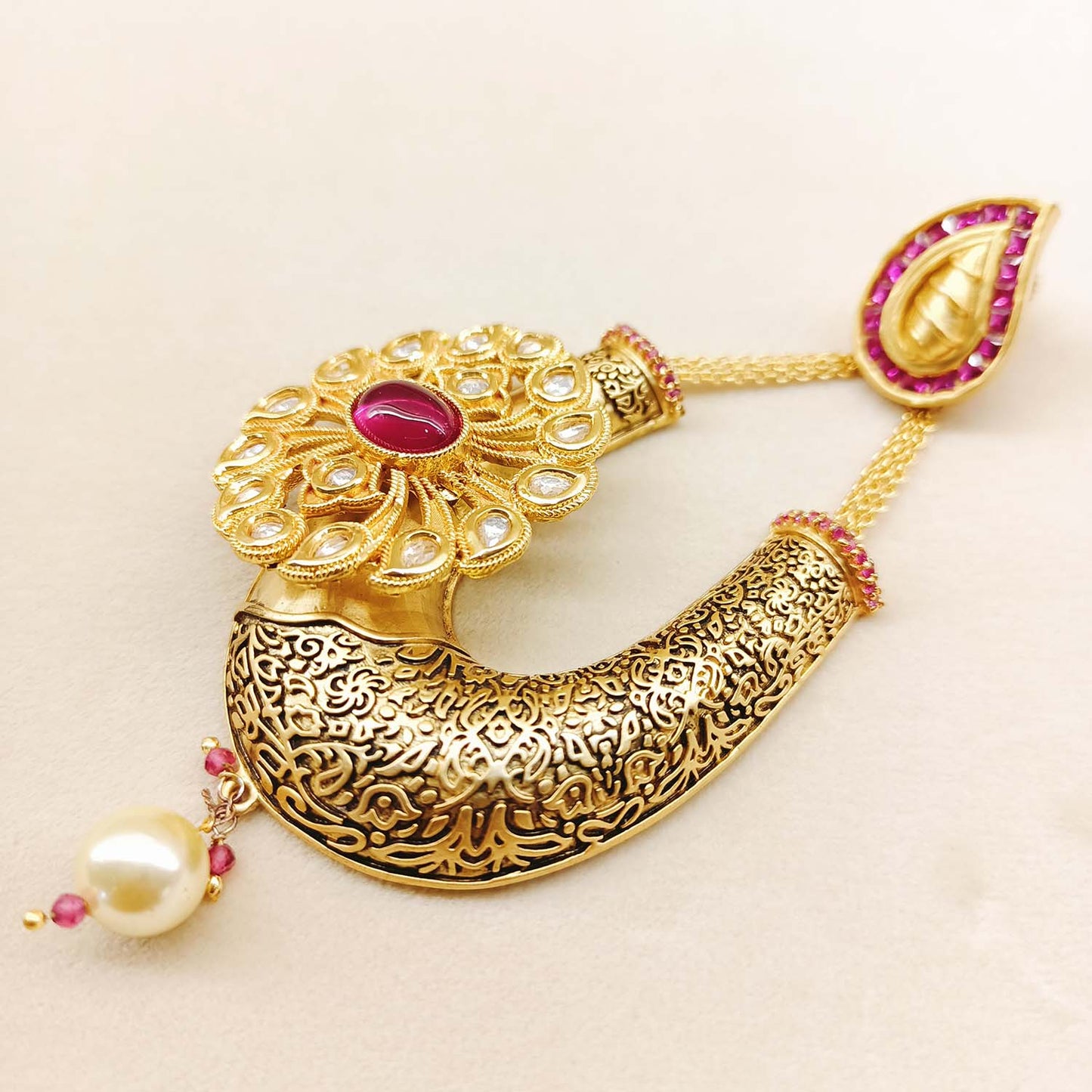 Akshara Majenta Antique Gold Plated Kundan Earrings