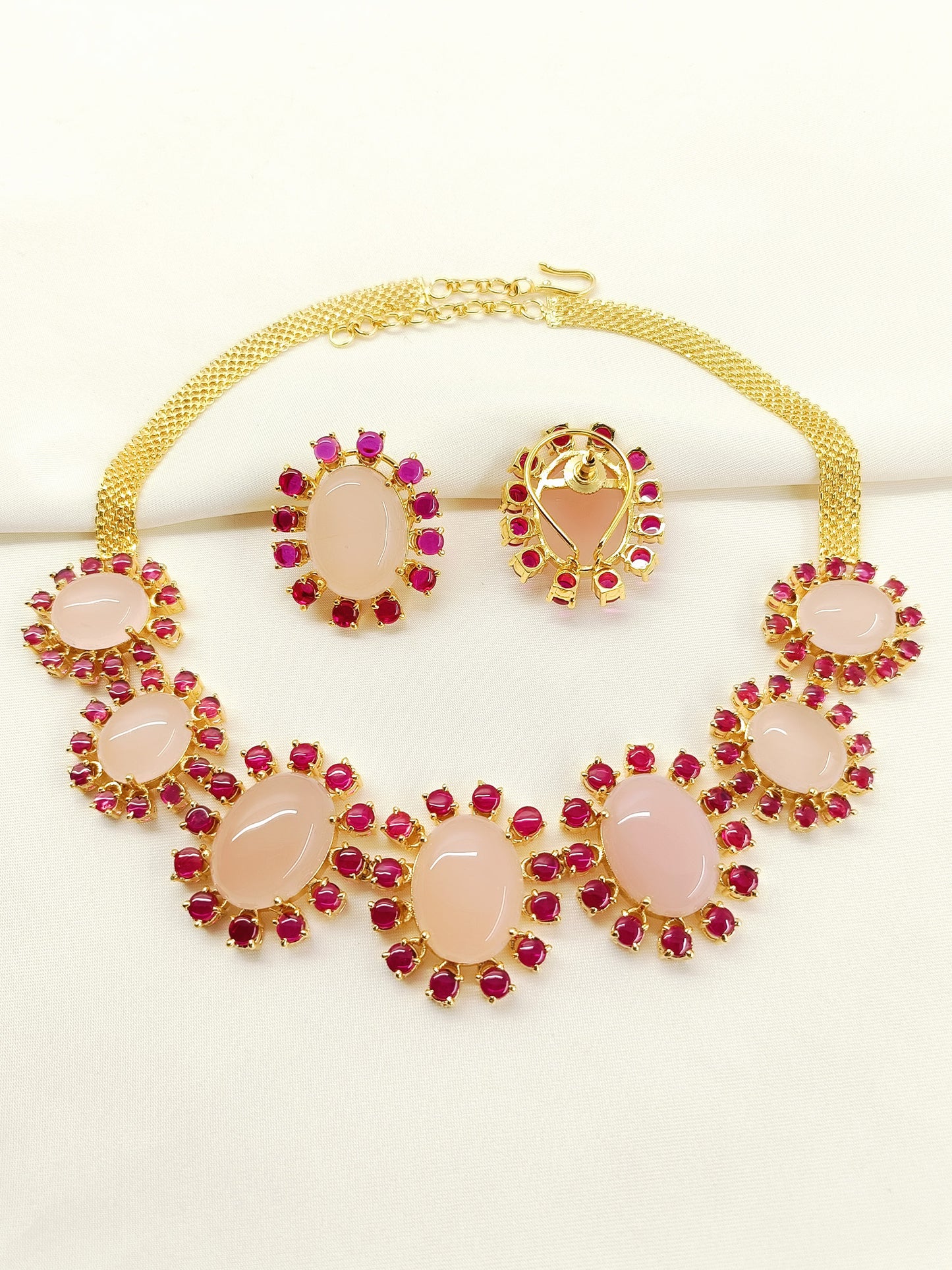 Edana Ruby & Baby Pink Natural Stone Necklace Set